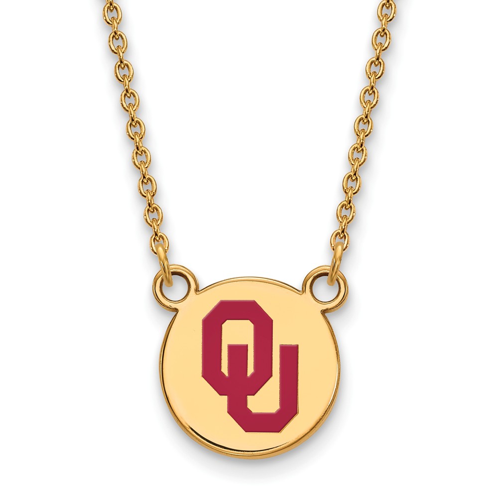 14k Gold Plated Silver Oklahoma OU Sm Enamel Disc Necklace