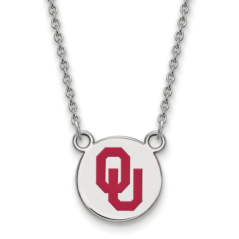 Sterling Silver Oklahoma OU Enamel Disc Pendant Necklace