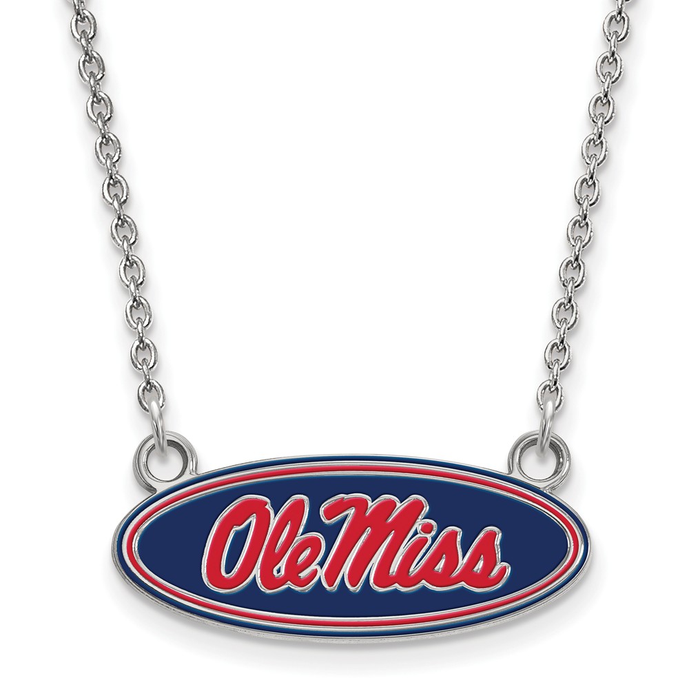 Sterling Silver U of Mississippi Enamel Ole Miss Necklace