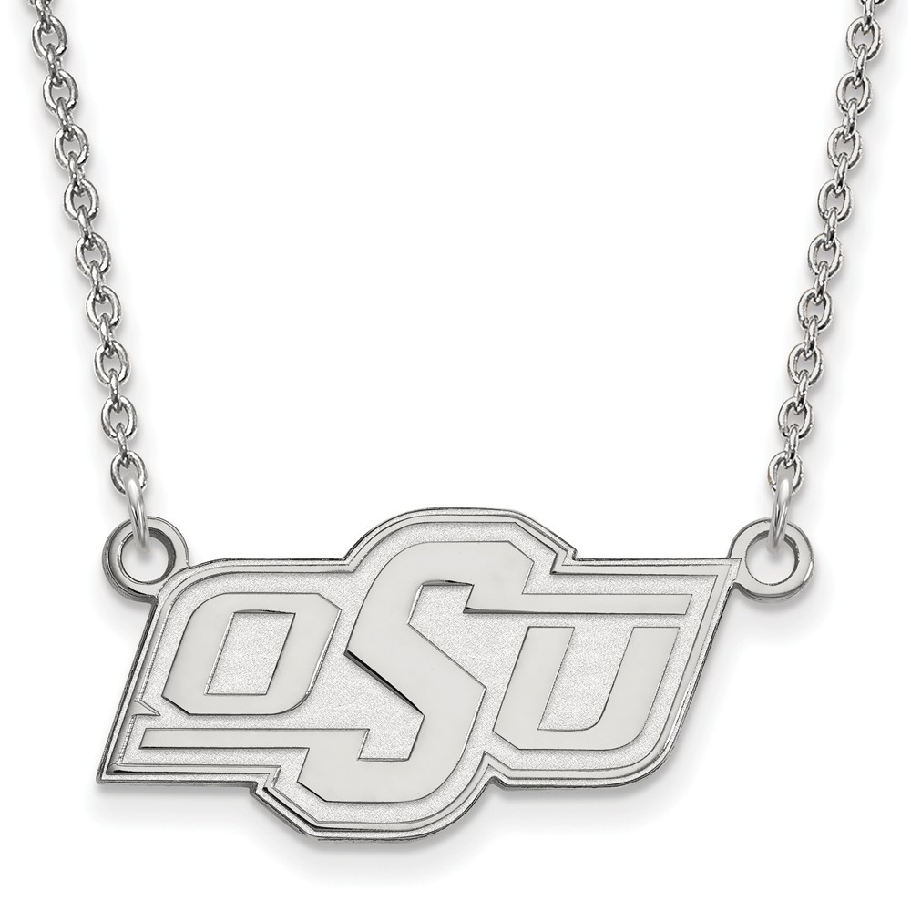 10k White Gold Oklahoma State OSU Pendant Necklace