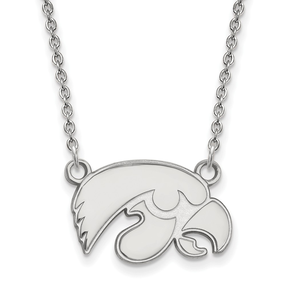 10k White Gold U of Iowa Hawkeye Pendant Necklace