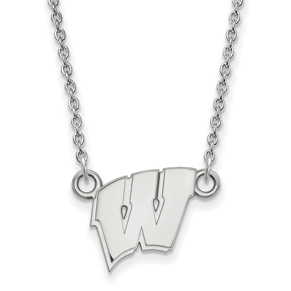 10k White Gold U of Wisconsin Initial W Pendant Necklace