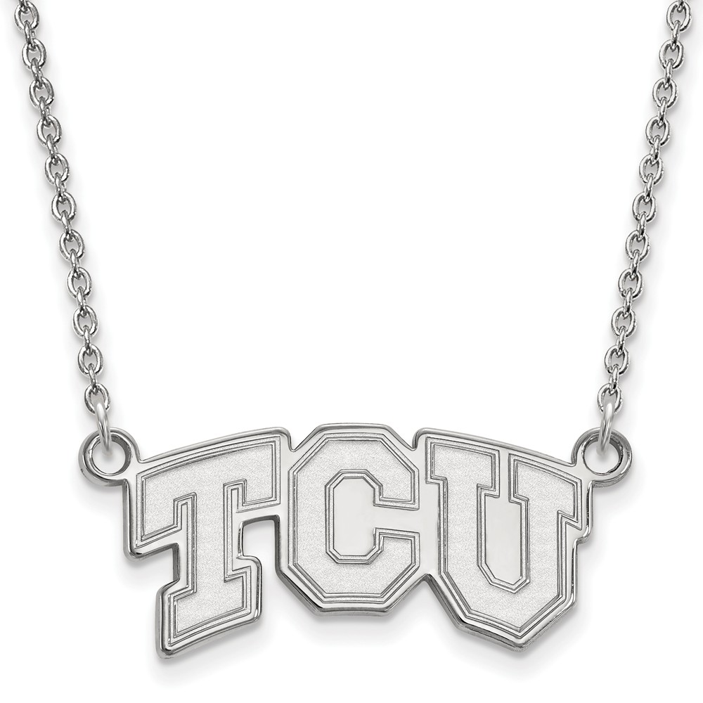 14k White Gold Texas Christian U 'TCU' Pendant Necklace