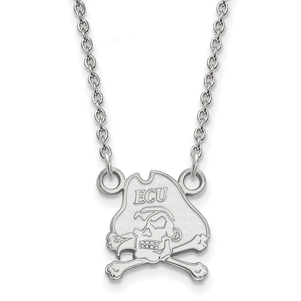 14k White Gold East Carolina U Pirate Pendant Necklace