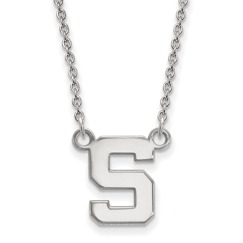 14k White Gold Michigan State Small Initial Pendant Necklace