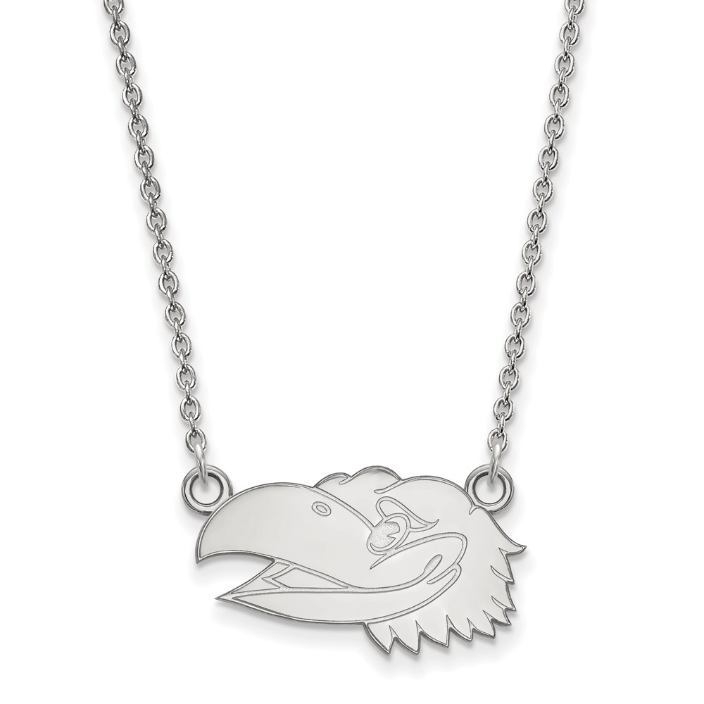 14k White Gold U of Kansas Jayhawk Pendant Necklace