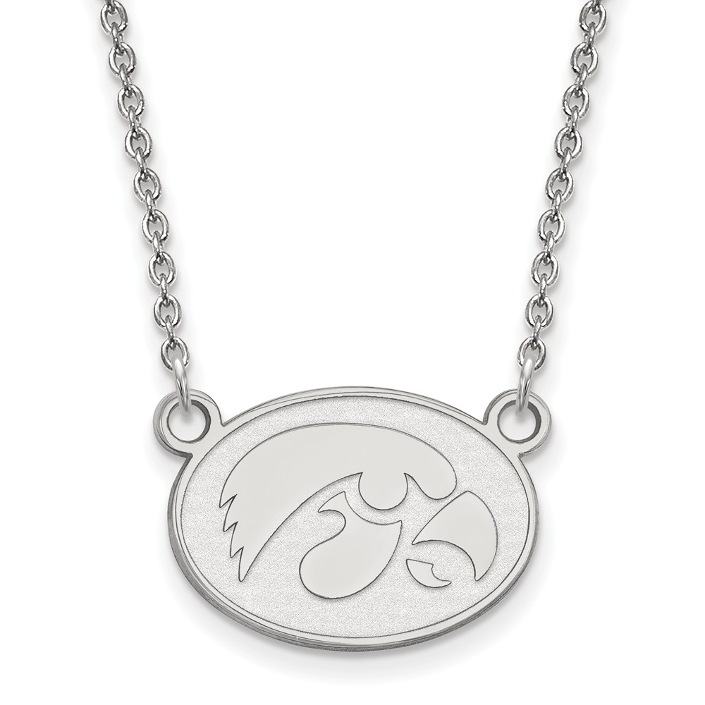 14k White Gold U of Iowa Hawkeye Disc Pendant Necklace