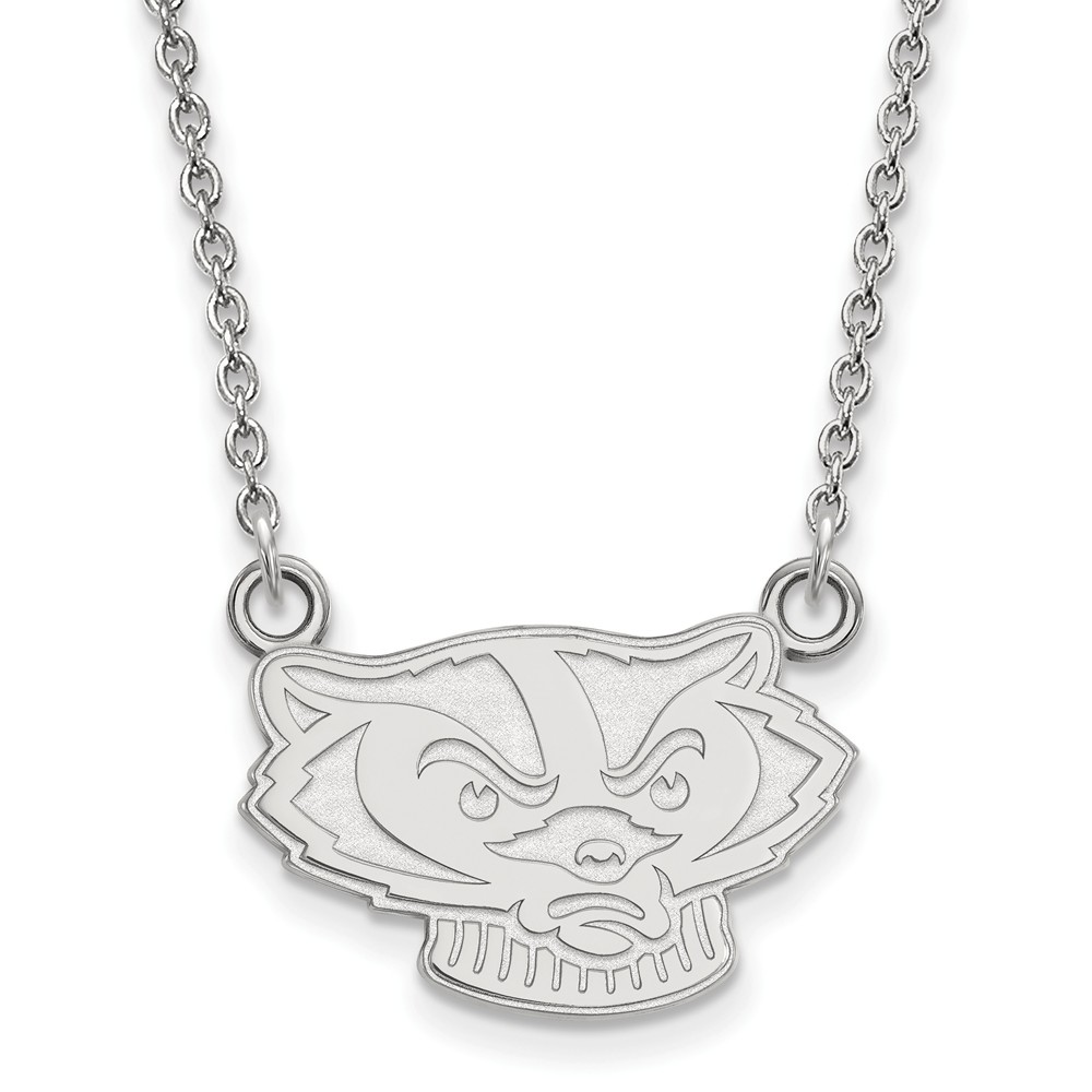 14k White Gold U of Wisconsin Badger Pendant Necklace