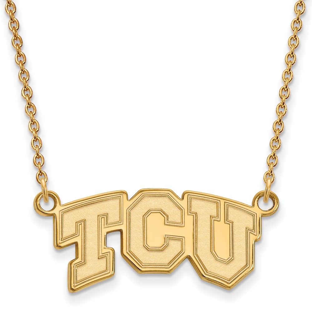 14k Yellow Gold Texas Christian U 'TCU' Pendant Necklace