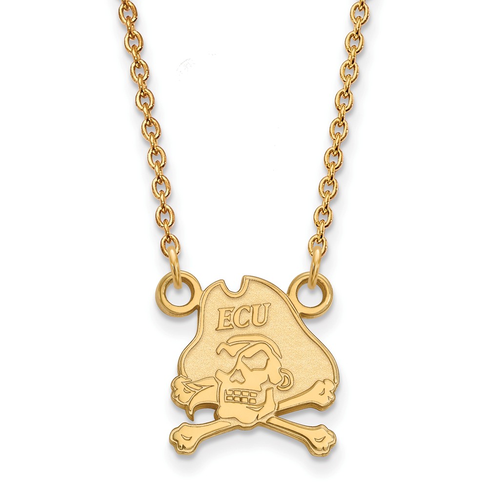 14k Yellow Gold East Carolina U Pirate Pendant Necklace