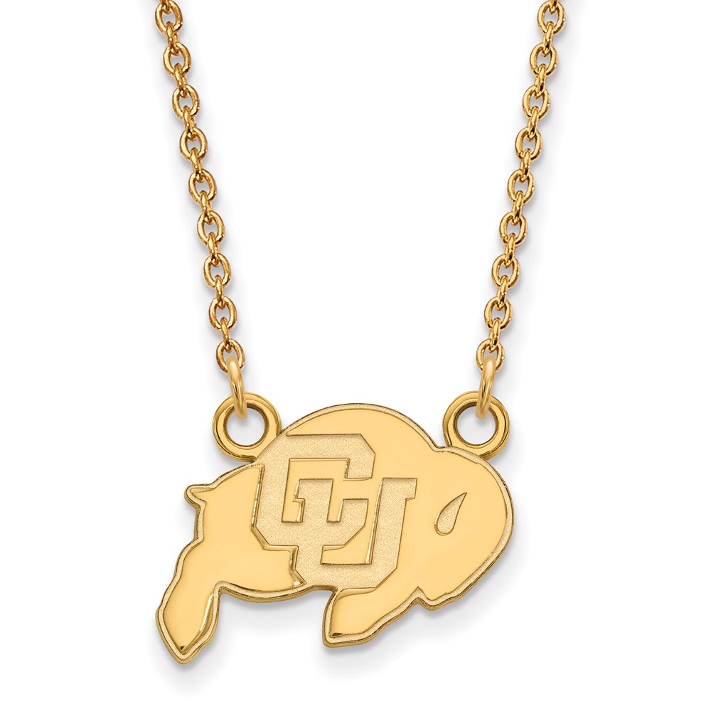 NCAA 14k Yellow Gold U of Colorado Small &#039;CU&#039; Buffalo Pendant Necklace