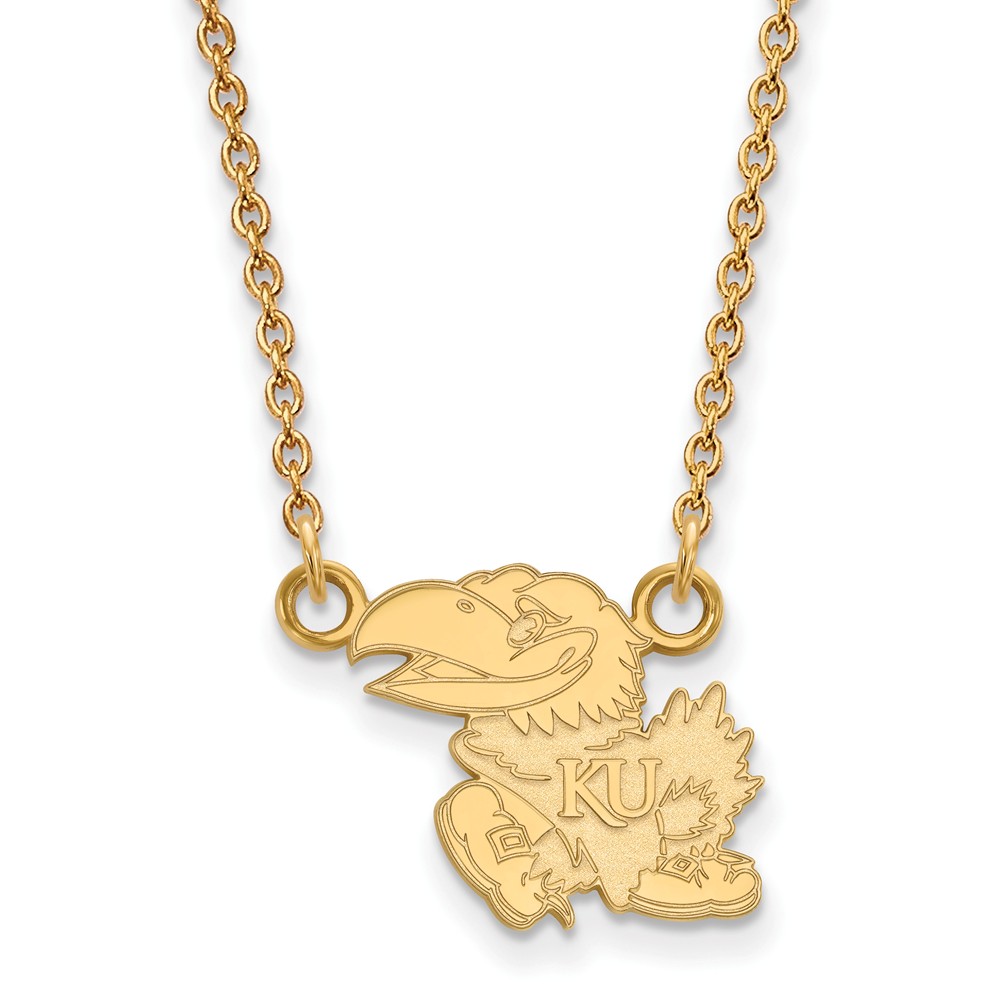 NCAA 14k Yellow Gold U of Kansas Small Full Jayhawk Pendant Necklace