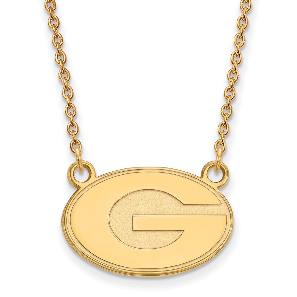 NCAA 14k Yellow Gold U of Georgia Small &#039;G&#039; Oval Pendant Necklace