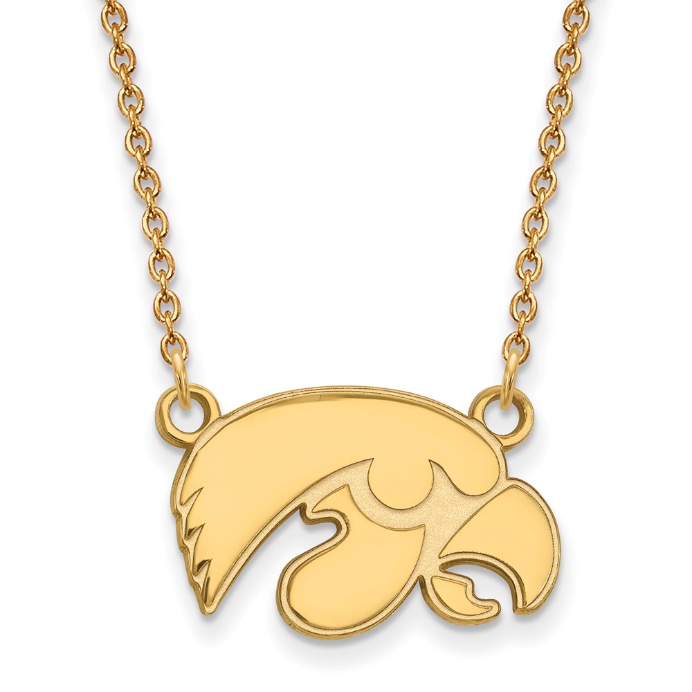 14k Yellow Gold U of Iowa Hawkeye Pendant Necklace