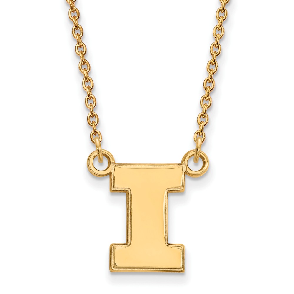 NCAA 14k Yellow Gold U of Illinois Small &#039;I&#039; Pendant Necklace