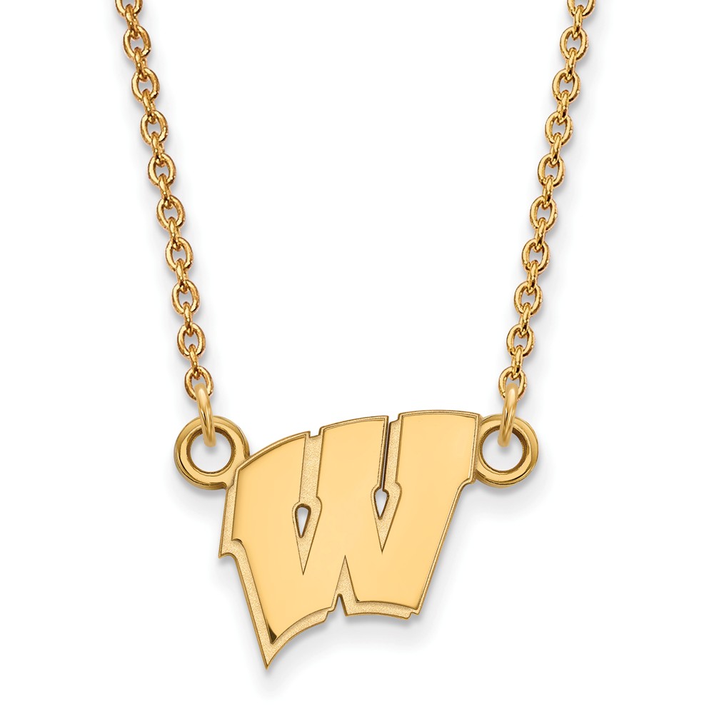 14k Yellow Gold U of Wisconsin Initial W Pendant Necklace