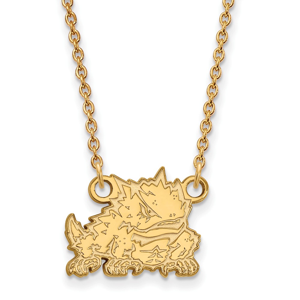 14k Yellow Gold Texas Christian U Pendant Necklace