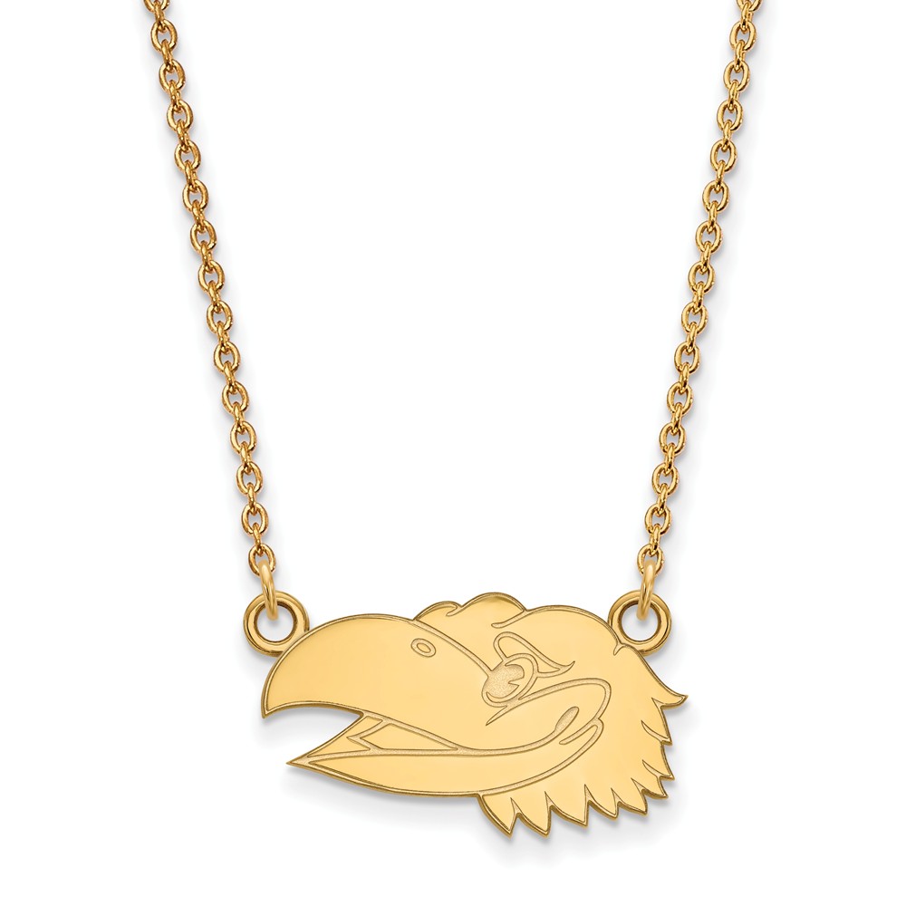 14k Yellow Gold U of Kansas Jayhawk Pendant Necklace