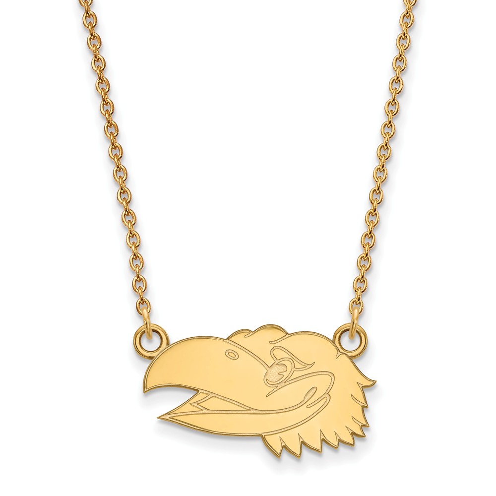 NCAA 14k Yellow Gold U of Kansas Small Jayhawk Pendant Necklace