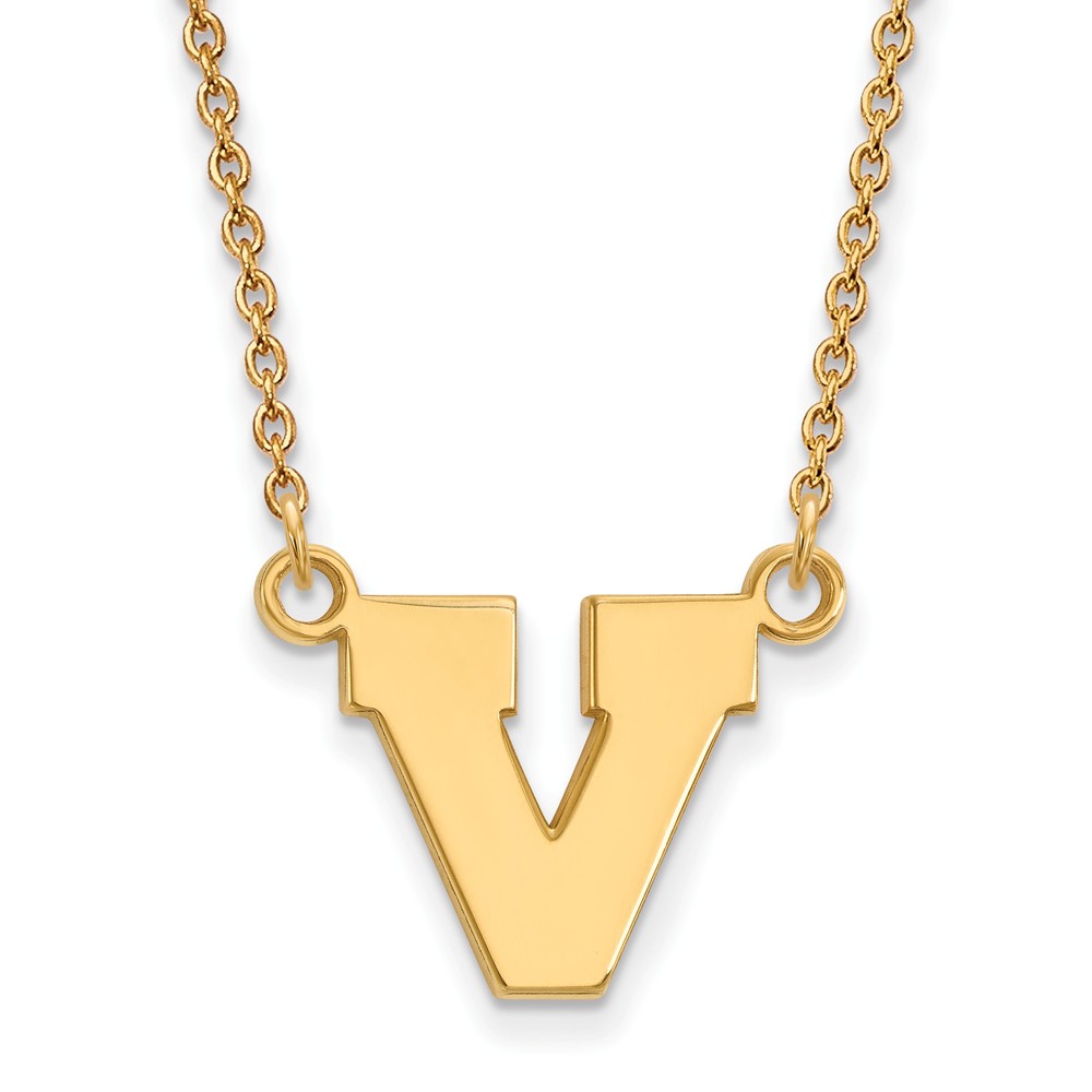 14k Yellow Gold U of Virginia Initial V Pendant Necklace