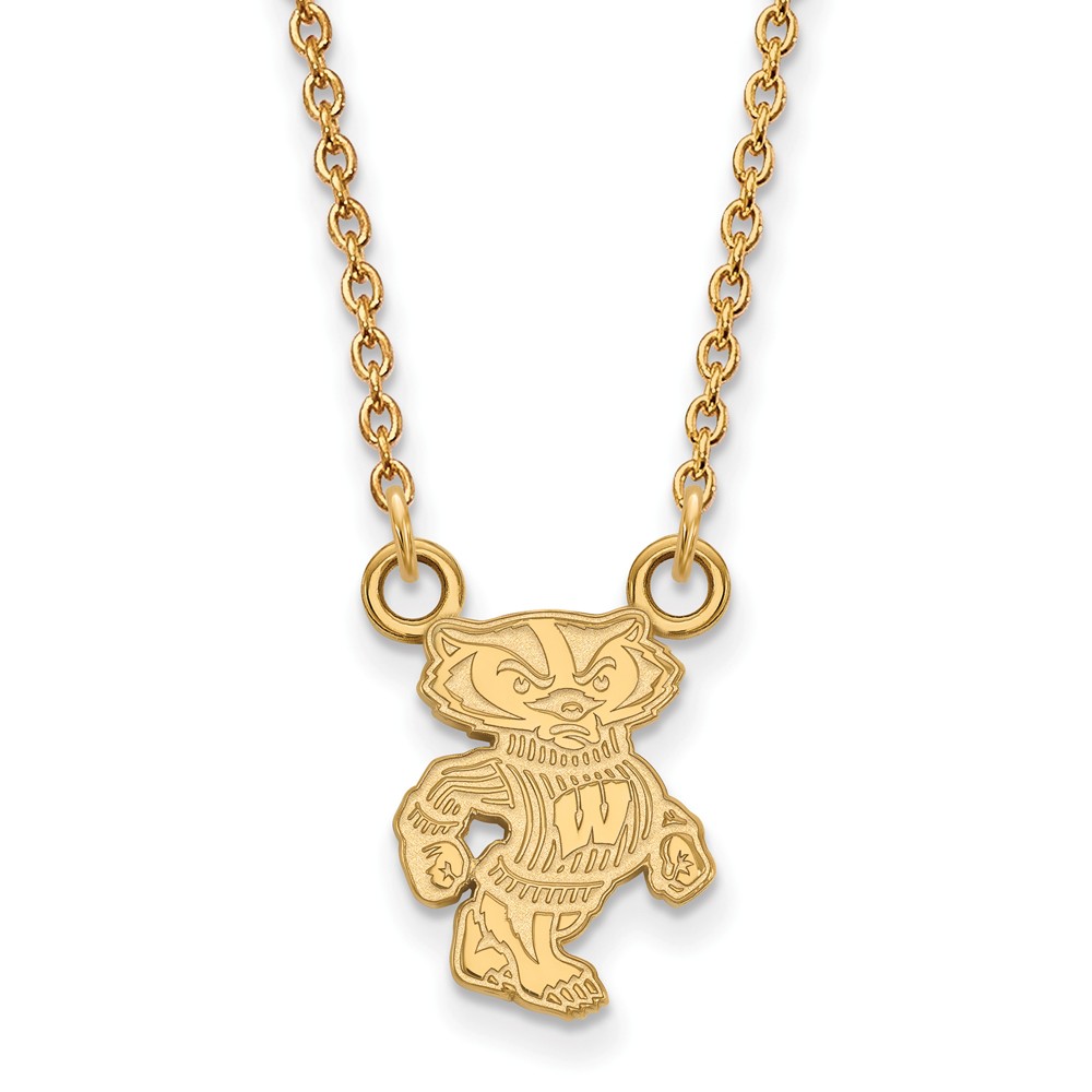 NCAA 14k Yellow Gold U of Wisconsin Small Badger Pendant Necklace