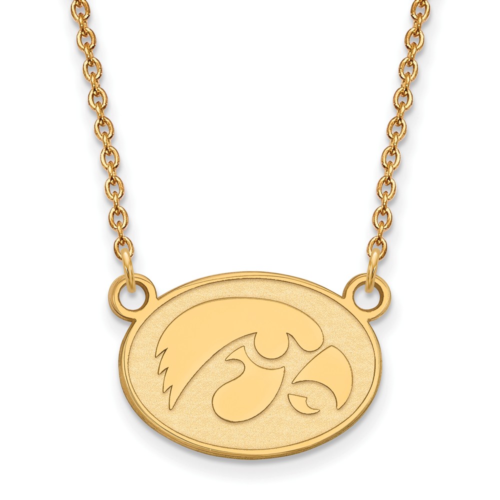 NCAA 14k Yellow Gold U of Iowa Small Hawkeye Disc Pendant Necklace