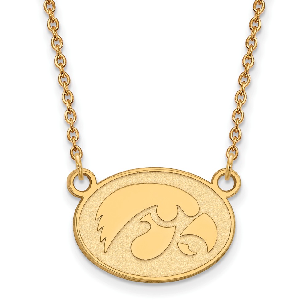 14k Gold Plated Silver U of Iowa Sm Hawkeye Disc Necklace