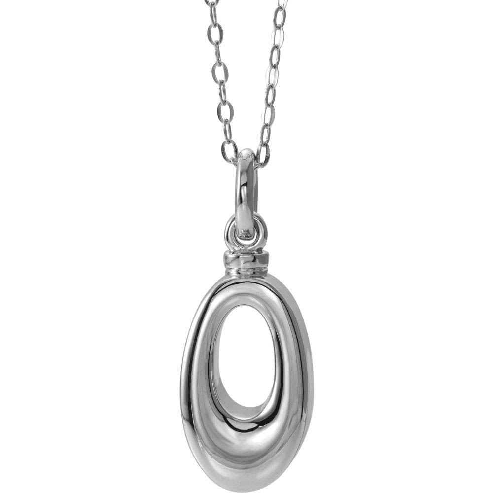 Oval Ash Holder Necklace in Rhodium Plated Sterling Silver, 18 Inch