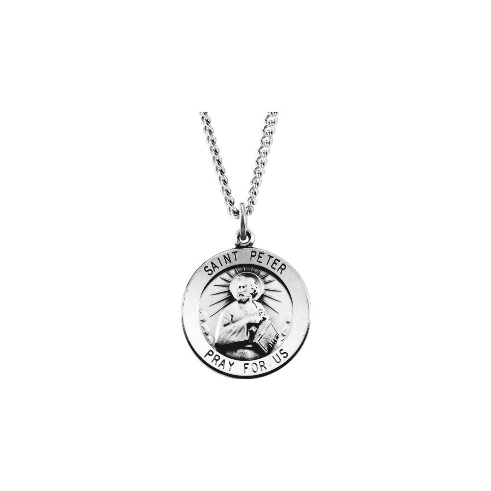 Sterling Silver 22mm Saint Peter Medal Necklace
