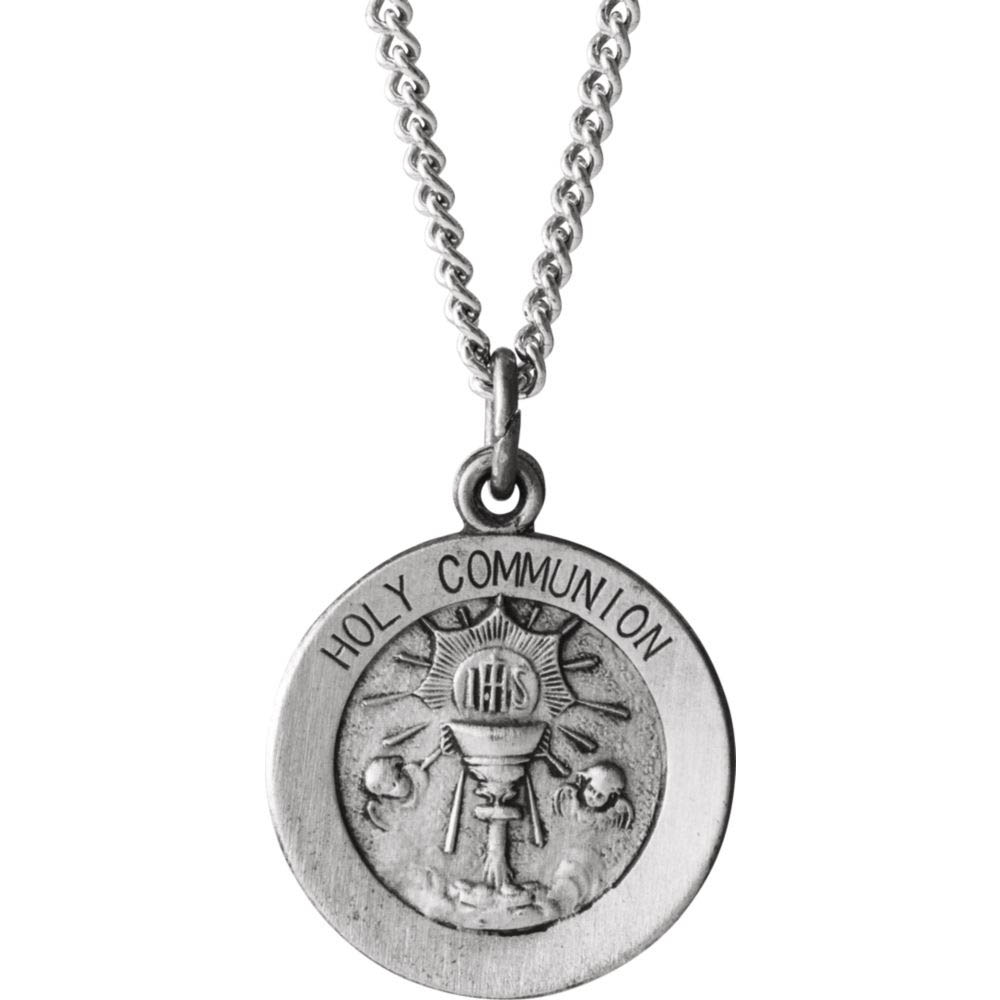 Sterling Silver 15mm Holy Communion Medal Necklace