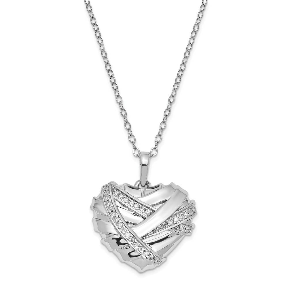 Sterling Silver &amp; CZ Bandaged Heart Ash Holder Necklace, 18 Inch