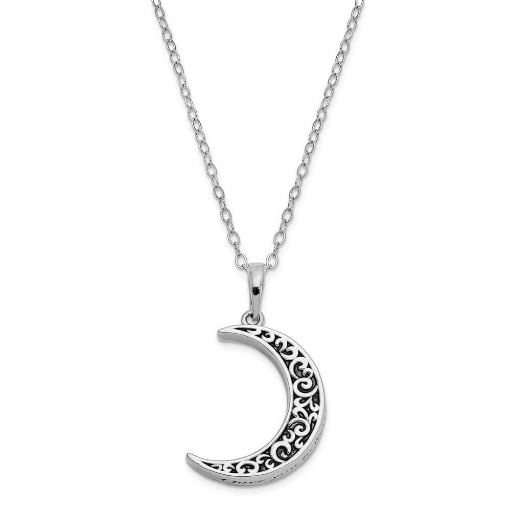 Antiqued Sterling Silver Crescent Moon Ash Holder Necklace, 18 Inch