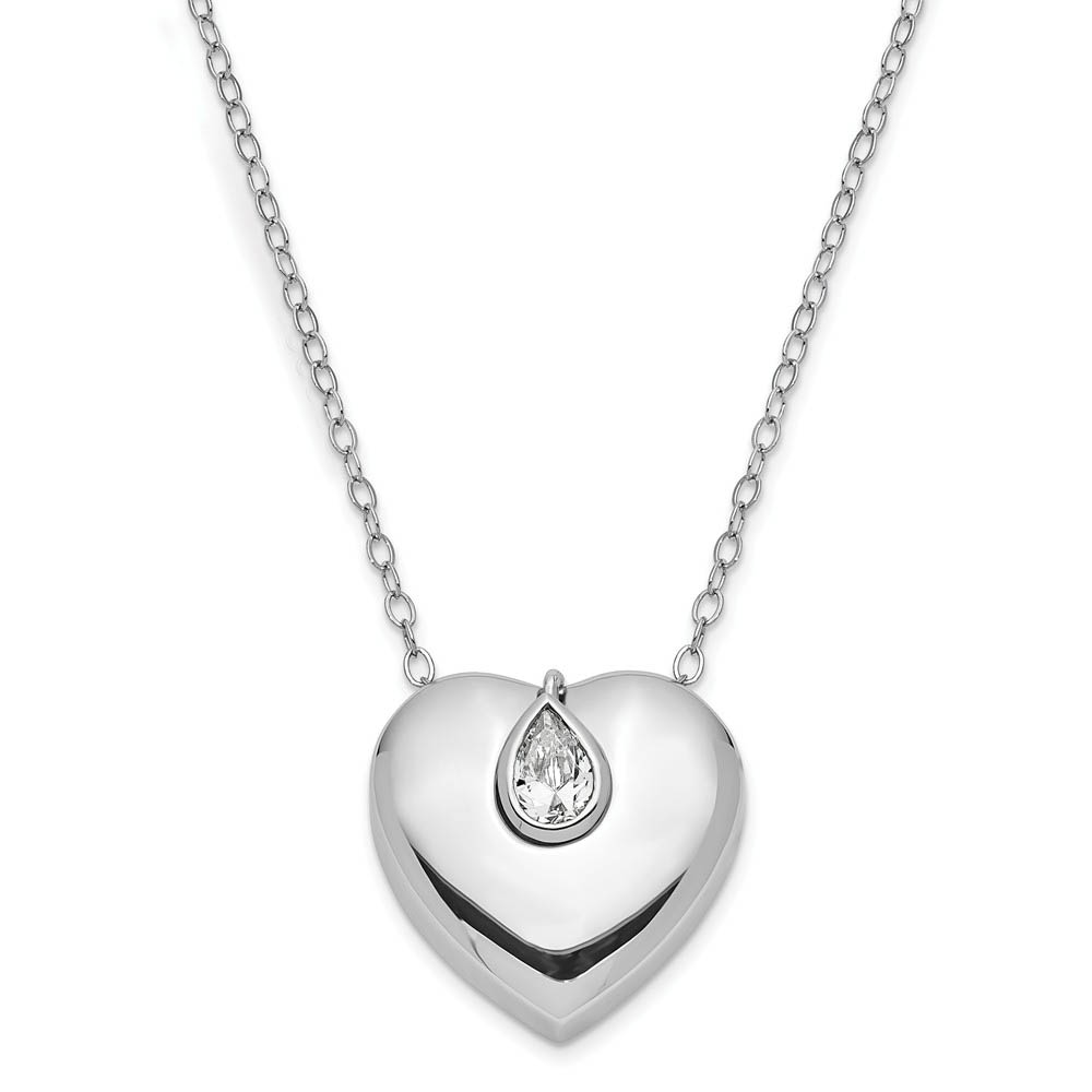 Sterling Silver &amp; CZ Missing You Heart Ash Holder Necklace, 18 Inch