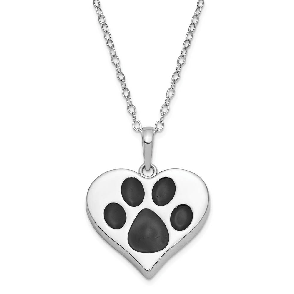 Sterling Silver Antiqued Black Paw Heart Ash Holder Necklace, 18 Inch