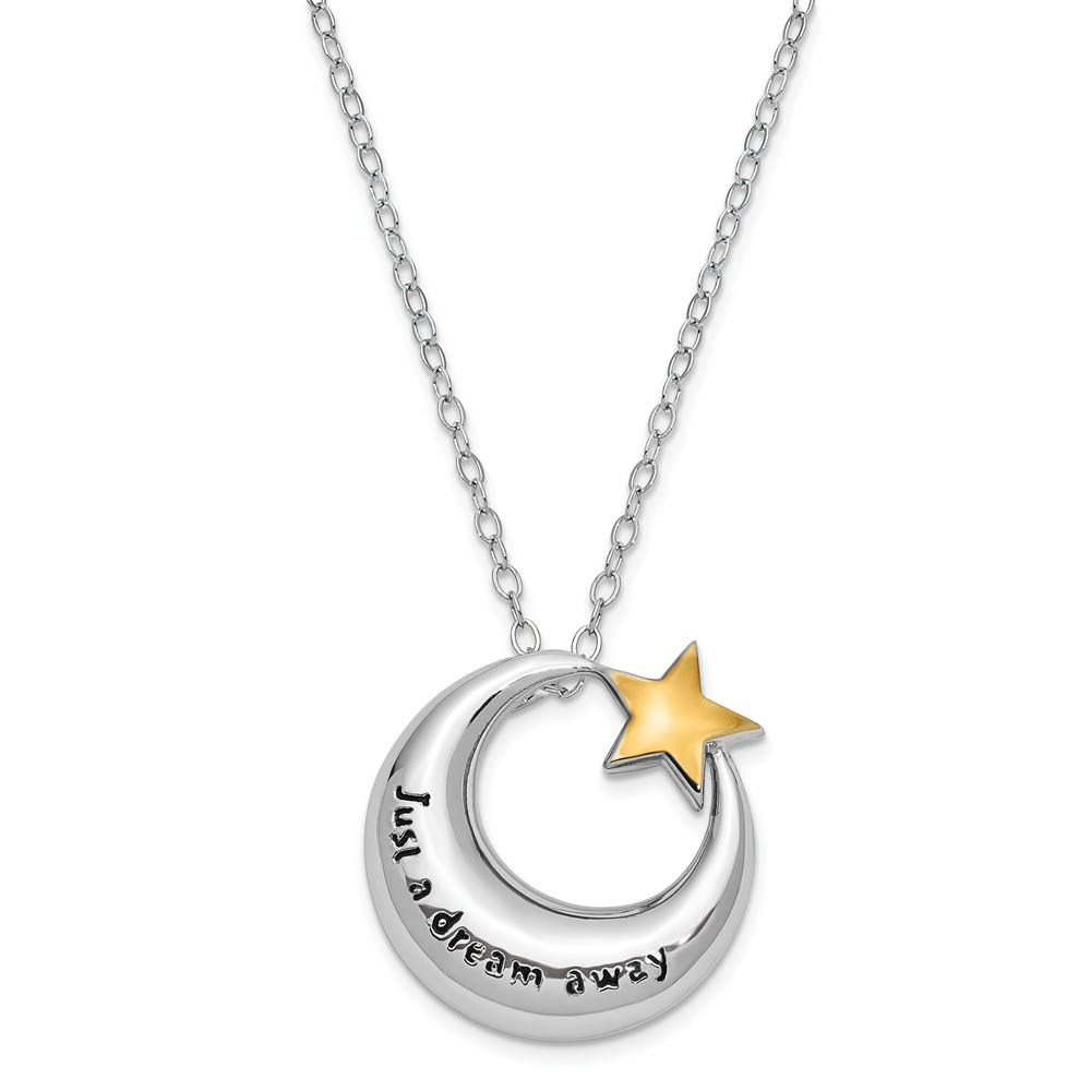 Sterling Silver Gold Tone Accent Moon &amp; Star Ash Holder Necklace, 18in