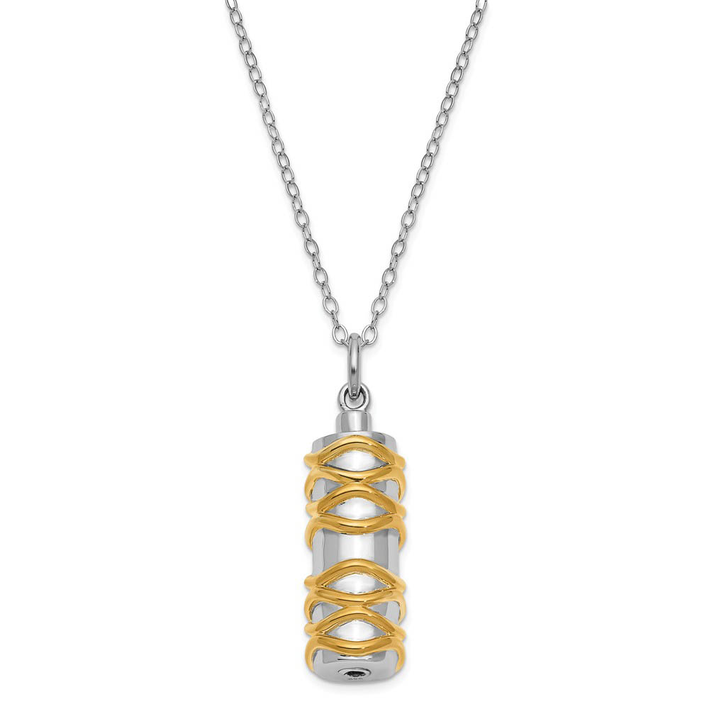 Sterling Silver &amp; Gold Tone Cylinder Ash Holder Necklace, 18 Inch