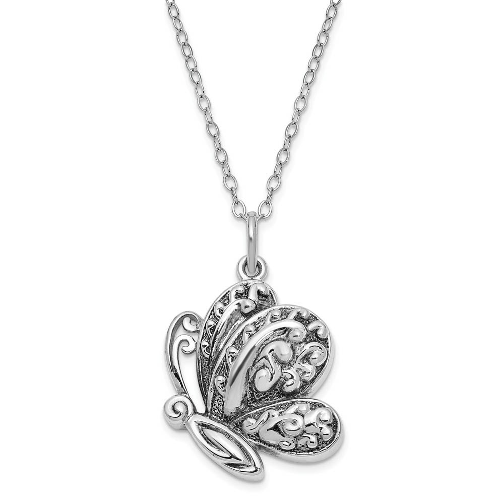 Antiqued Sterling Silver Butterfly Ash Holder Necklace, 18 Inch