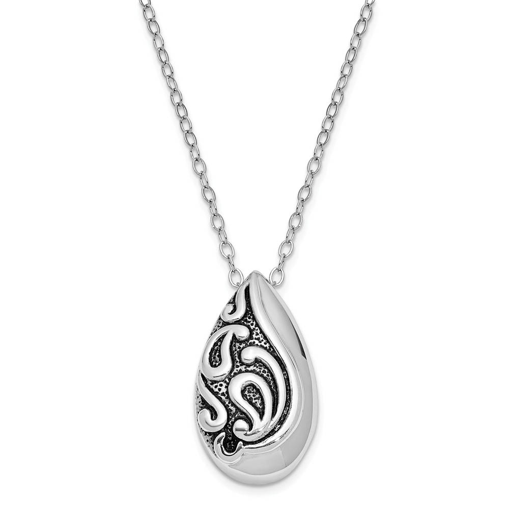 Antiqued Sterling Silver Teardrop Ash Holder Necklace