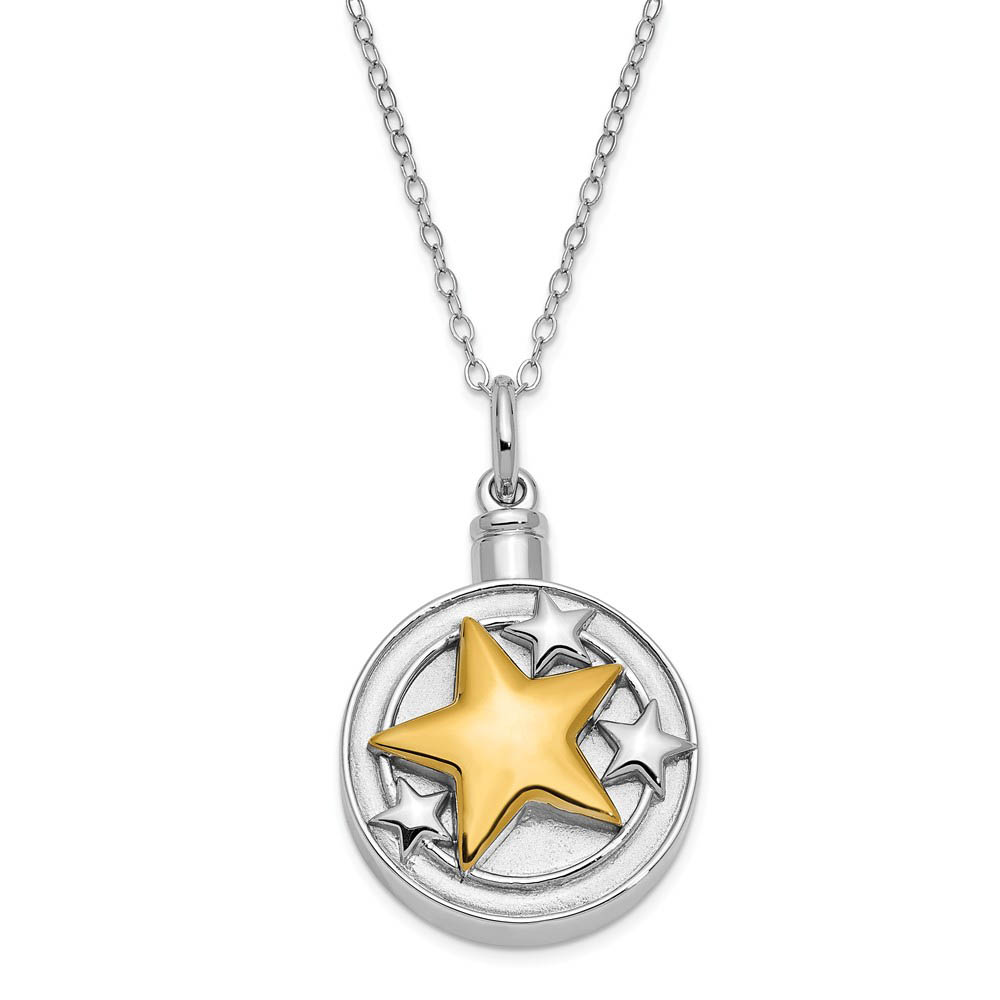 Sterling Silver &amp; Gold Plated Star Ash Holder Necklace, 18 Inch