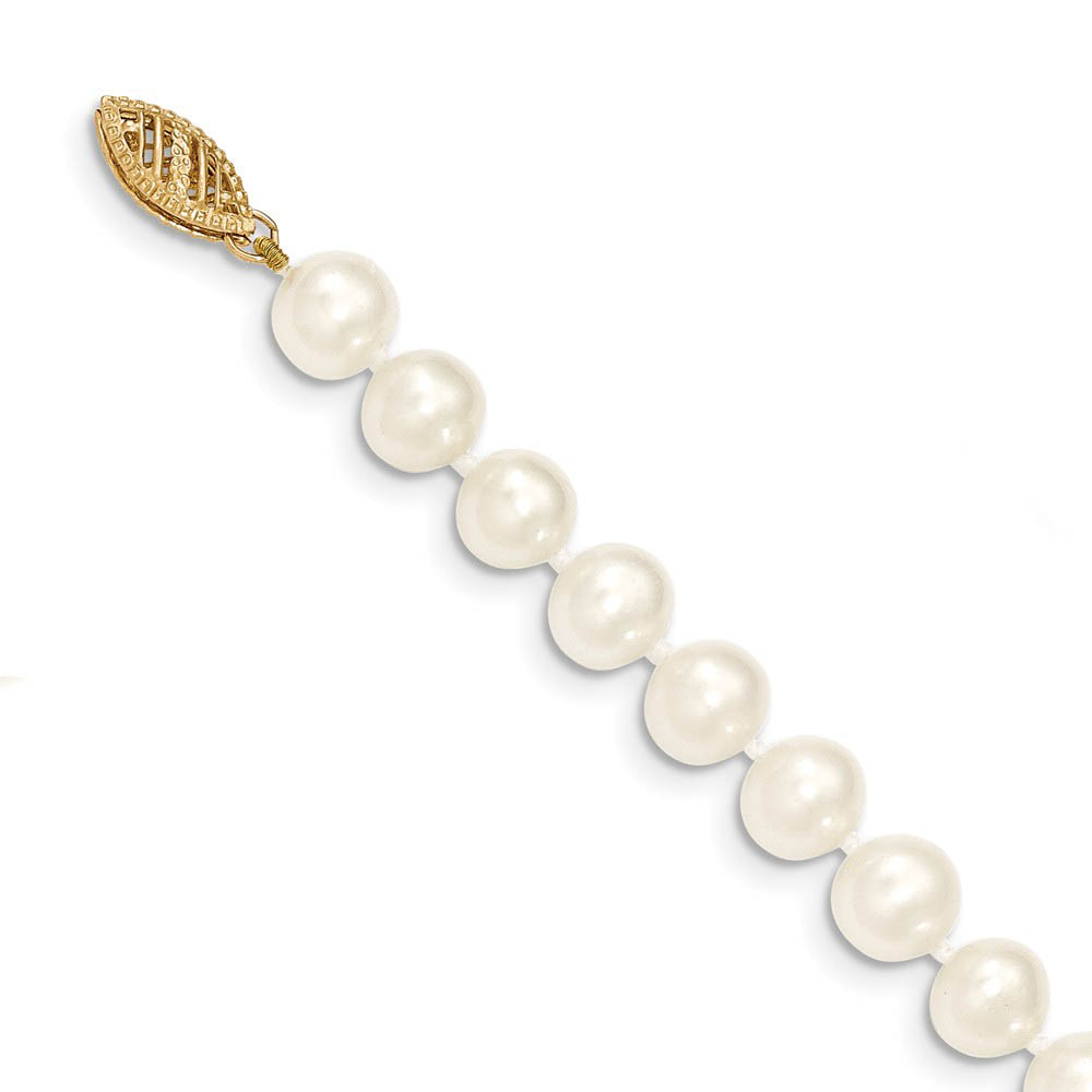 7-8mm, White FW Cultured Pearl &amp; 14k Yellow Gold Necklace, 16 Inch