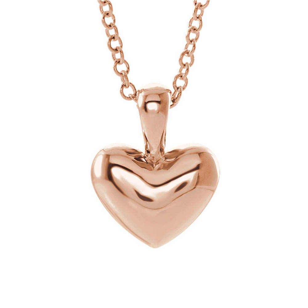 Youth 14k White, Yellow or Rose Gold 8mm Heart Necklace, 15 Inch