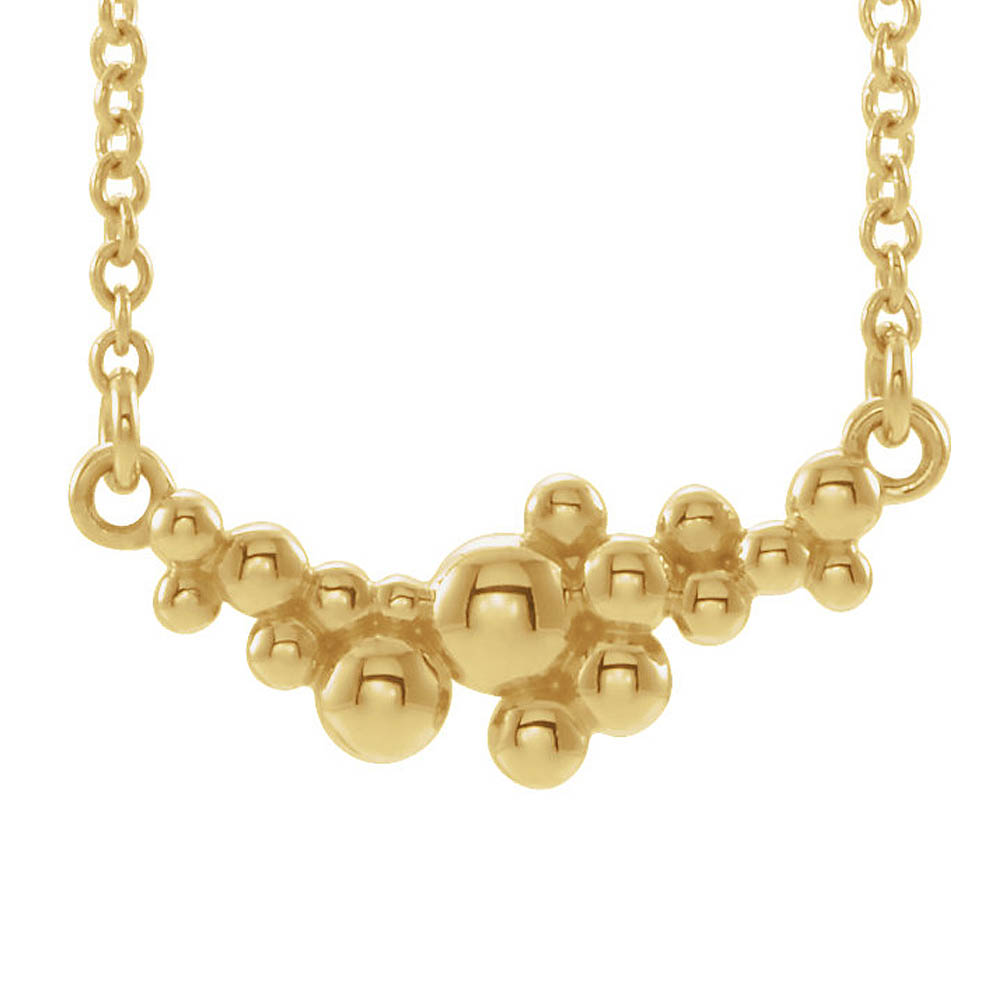 14k Yellow Gold Scattered Beaded Bar Necklace, 16 or