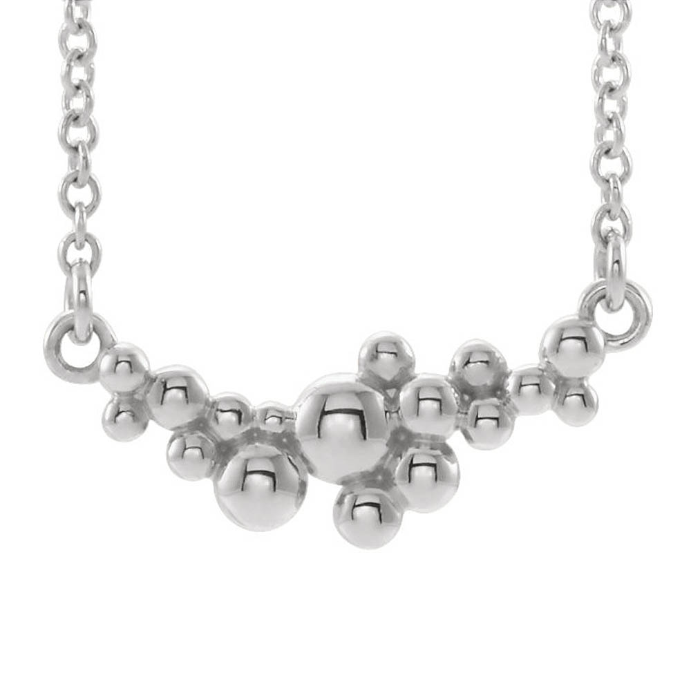 14k White Gold Scattered Beaded Bar Necklace, 16 or