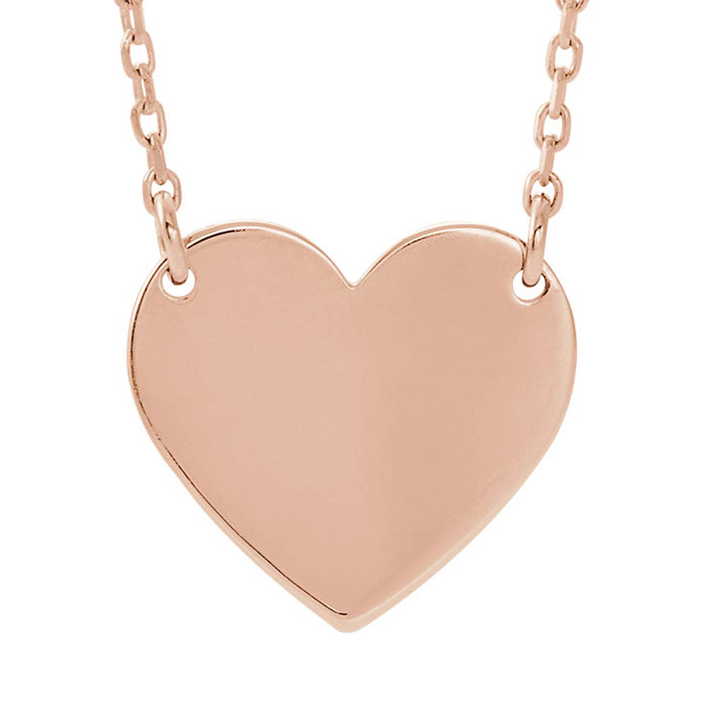 14k Yellow, White or Rose Gold Engravable 11 x 12mm Heart Necklace