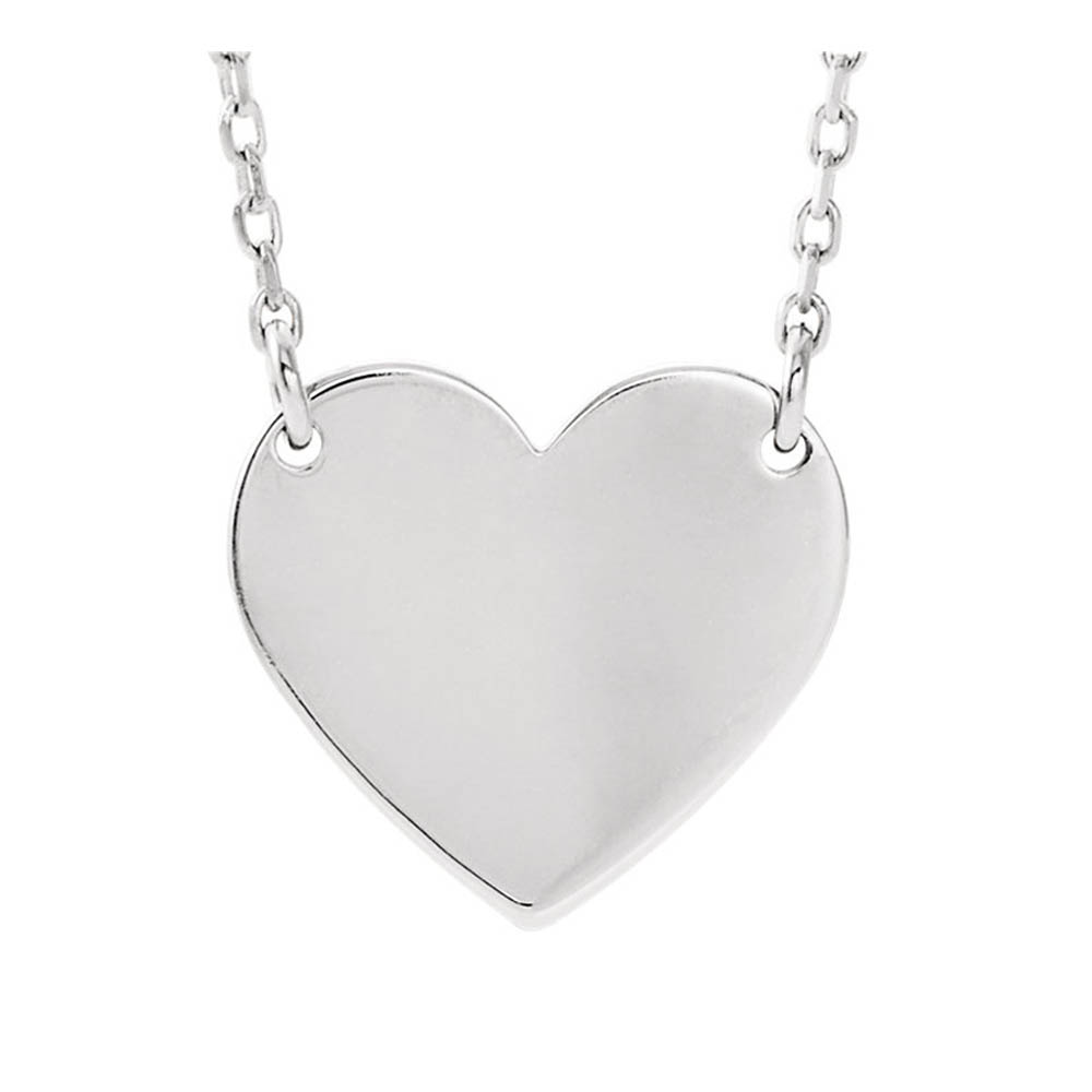 14k White Gold Engravable 11 x 12mm Heart Necklace, Inch