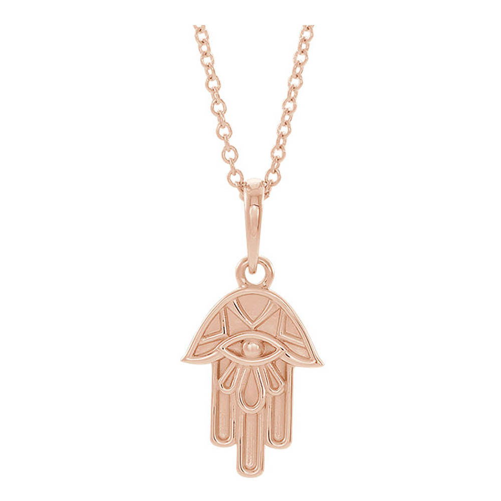 14k White, Yellow or Rose Gold Small Hamsa Necklace, Inch