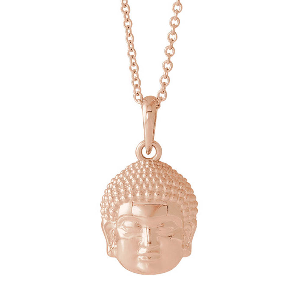 14k White, Yellow or Rose Gold Small 2D Buddha Necklace, Inch