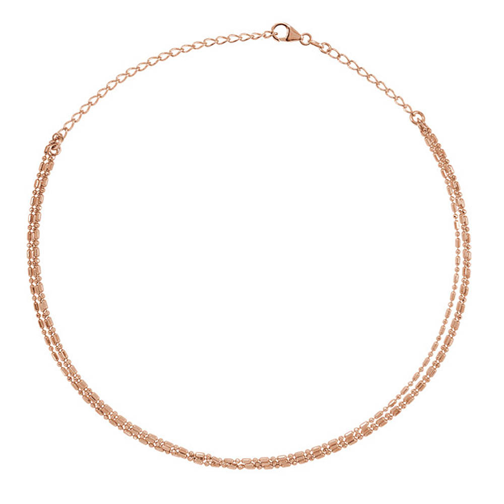 14k Gold Beaded Three Strand Choker Chain Necklace, Inch