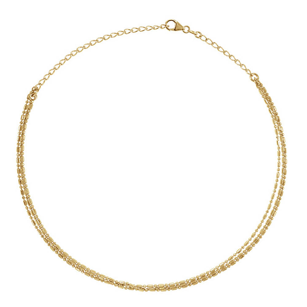 14k Yellow Gold Beaded Three Strand Choker Chain Necklace, Inch