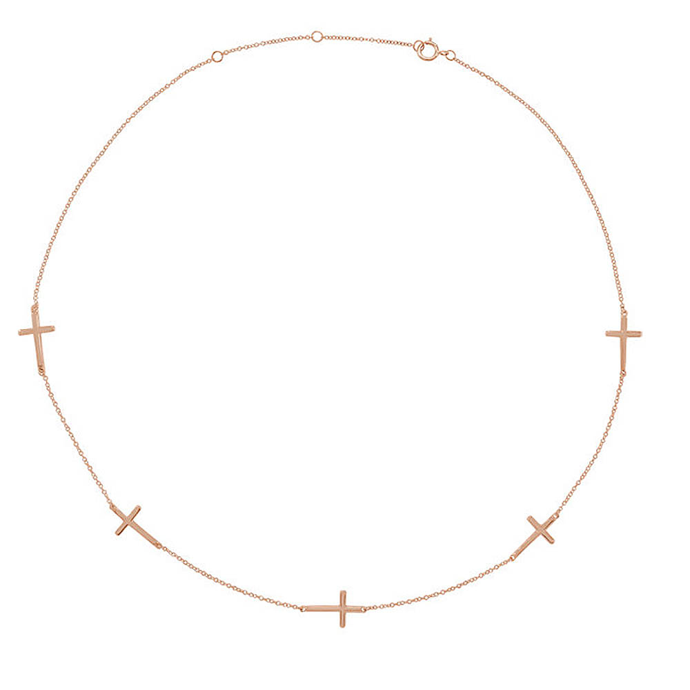 14k Yellow, White or Rose Gold 5 Station Sideways Cross Necklace